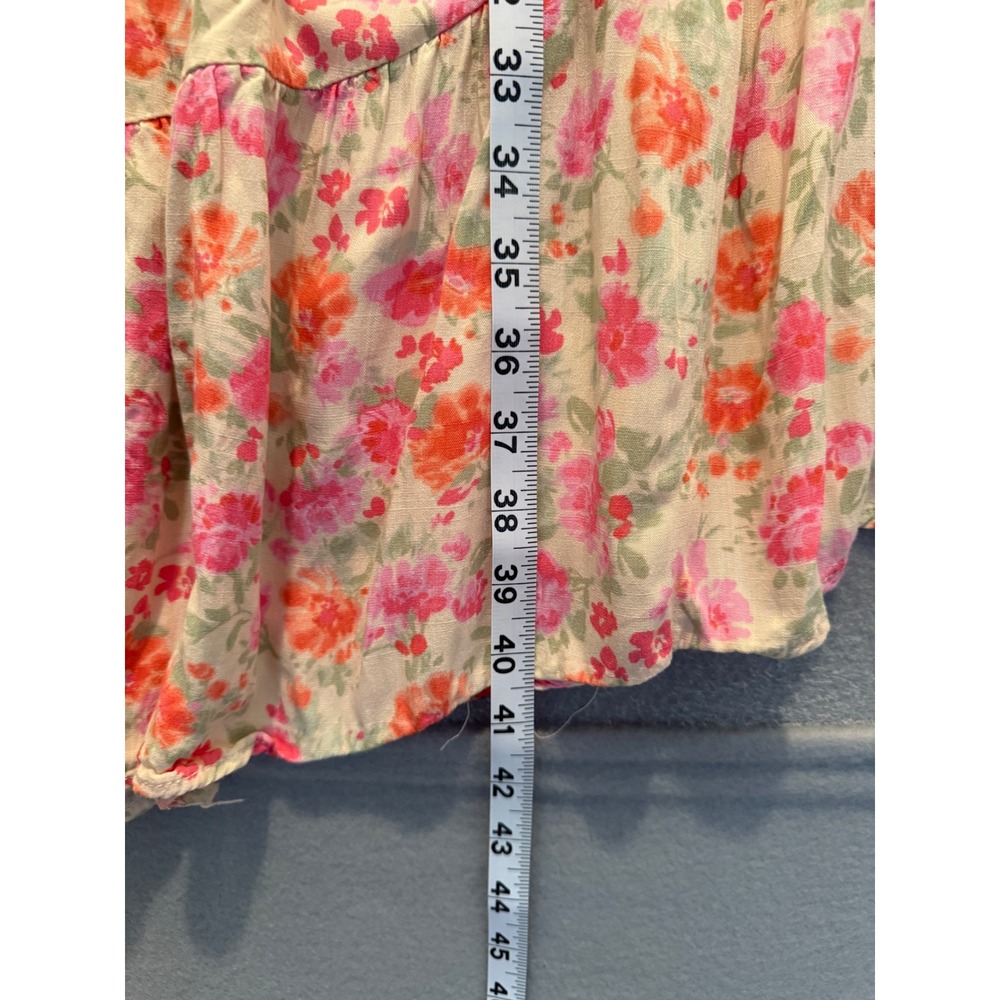 Hippie Rose Floral Smocked Waist Midi Dress Pink Orange Ruffle Women M - Picture 7 of 8